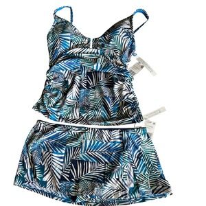 Bleu Rod Beattie Women's Navy Tropical Palm Tankini & Swim Skirt Set Size 8  NWT